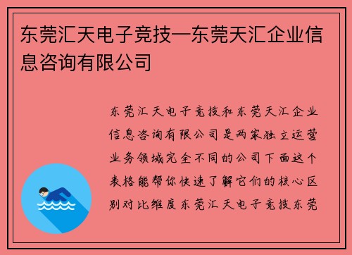 东莞汇天电子竞技—东莞天汇企业信息咨询有限公司
