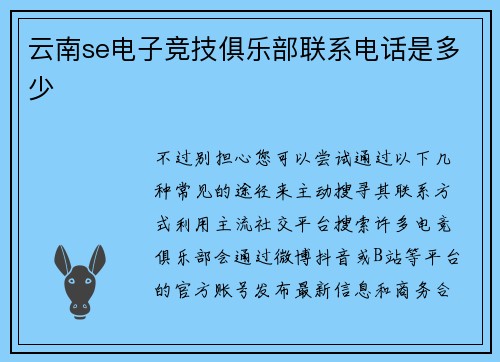 云南se电子竞技俱乐部联系电话是多少